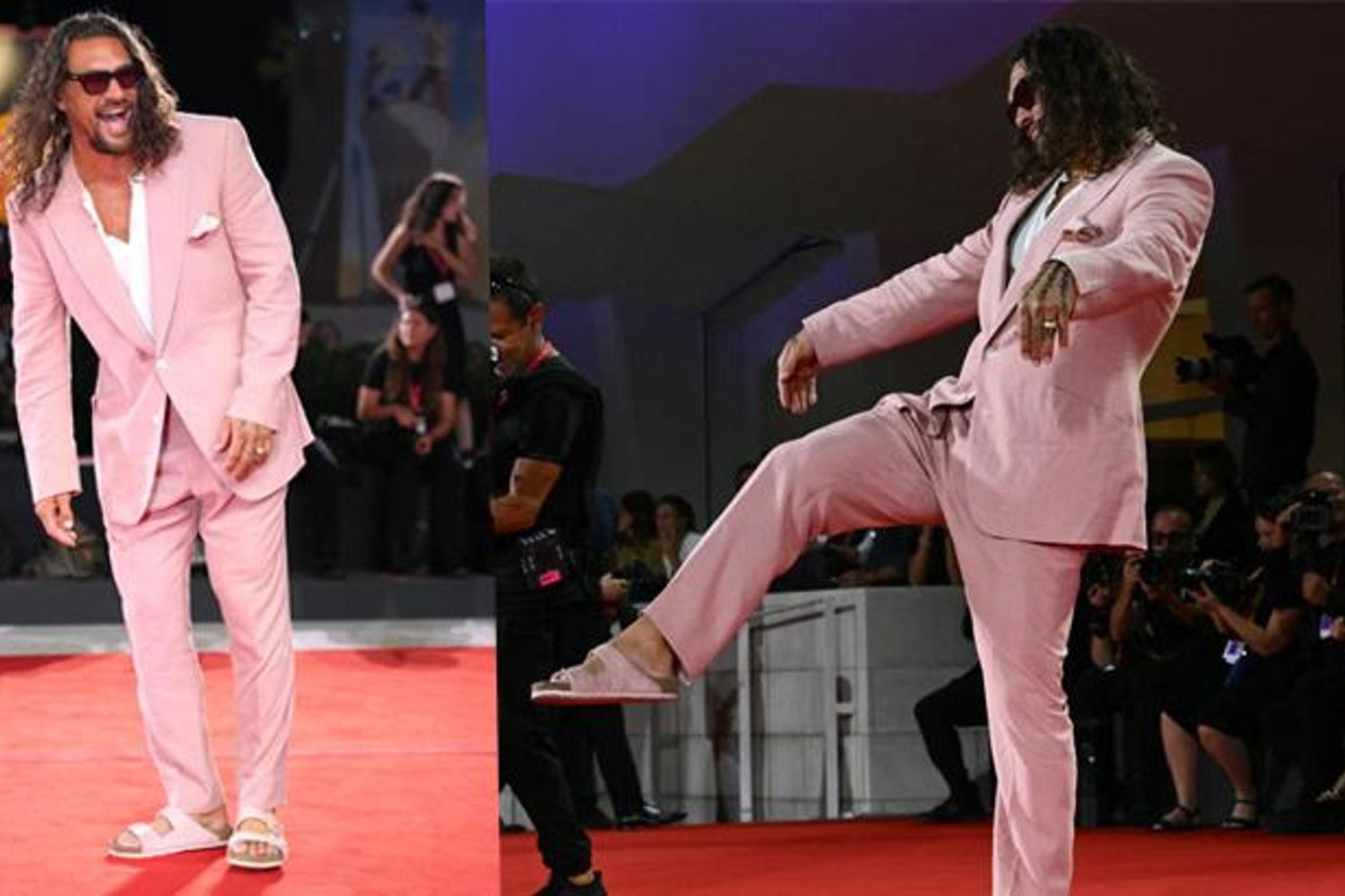 Game of Thrones Yıldızı Jason Momoa Venedik Film Festivali'nde Pembe Oje ve Terlik ile Göz Kamaştırdı