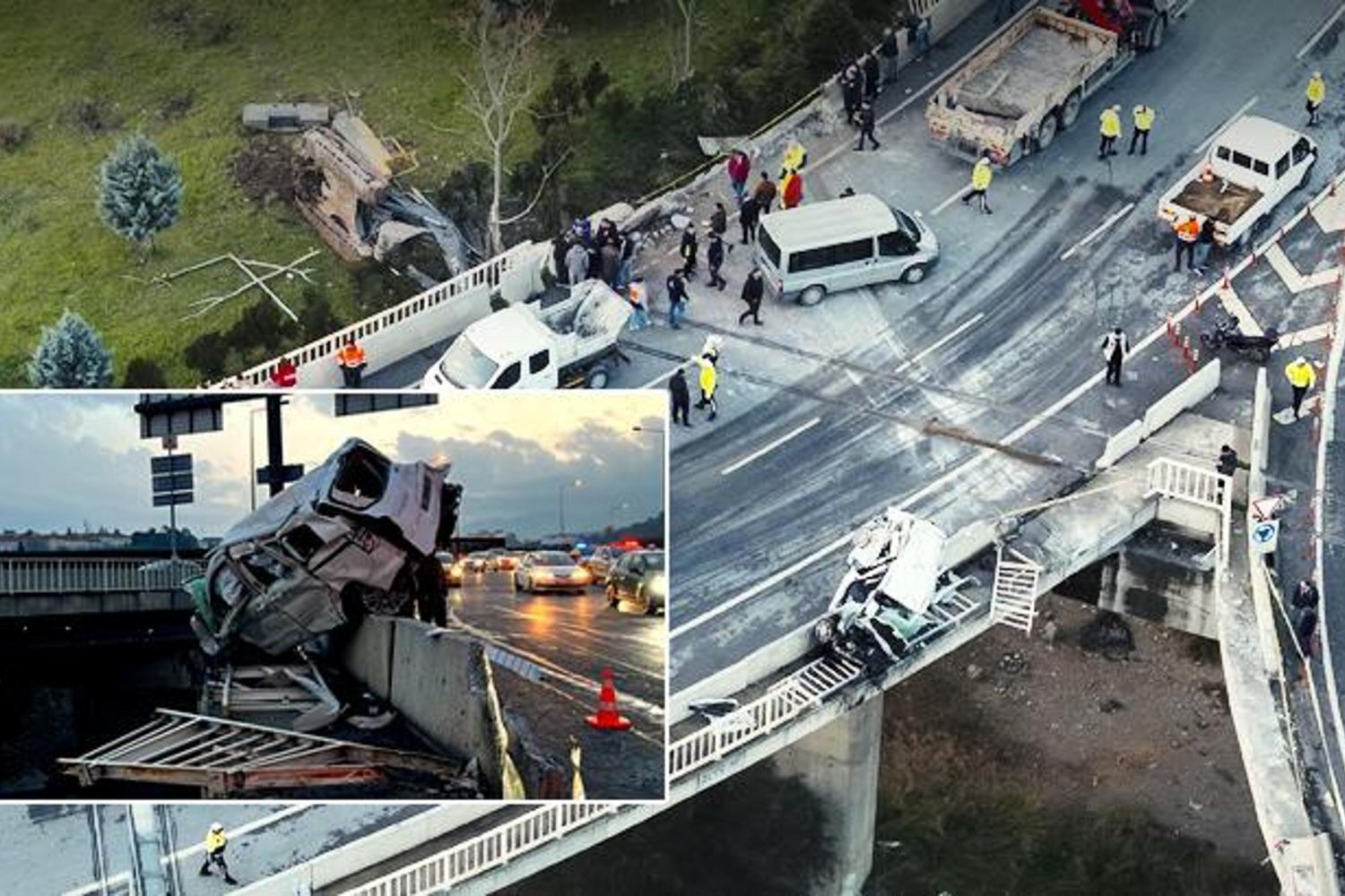 Korkutan Kaza: Çekici ve Otomobil Viyadükte Asılı ve Düştü!