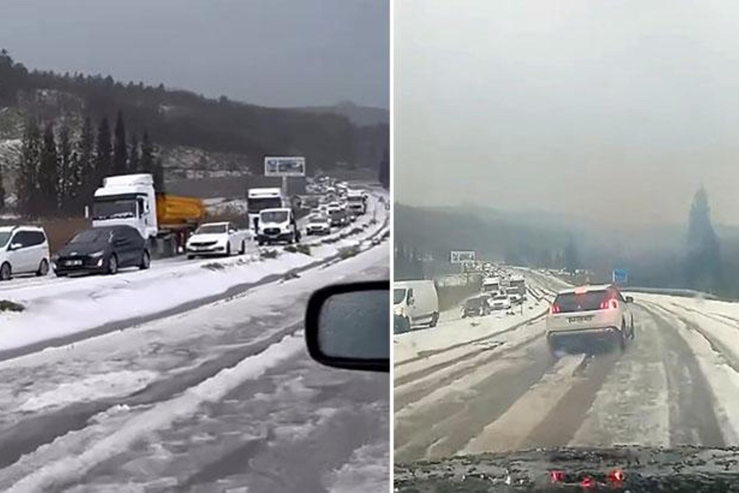 Dolu Yağışı Yollarda Kabusa Dönüştü, Sürücüler Hızını Düşürdü