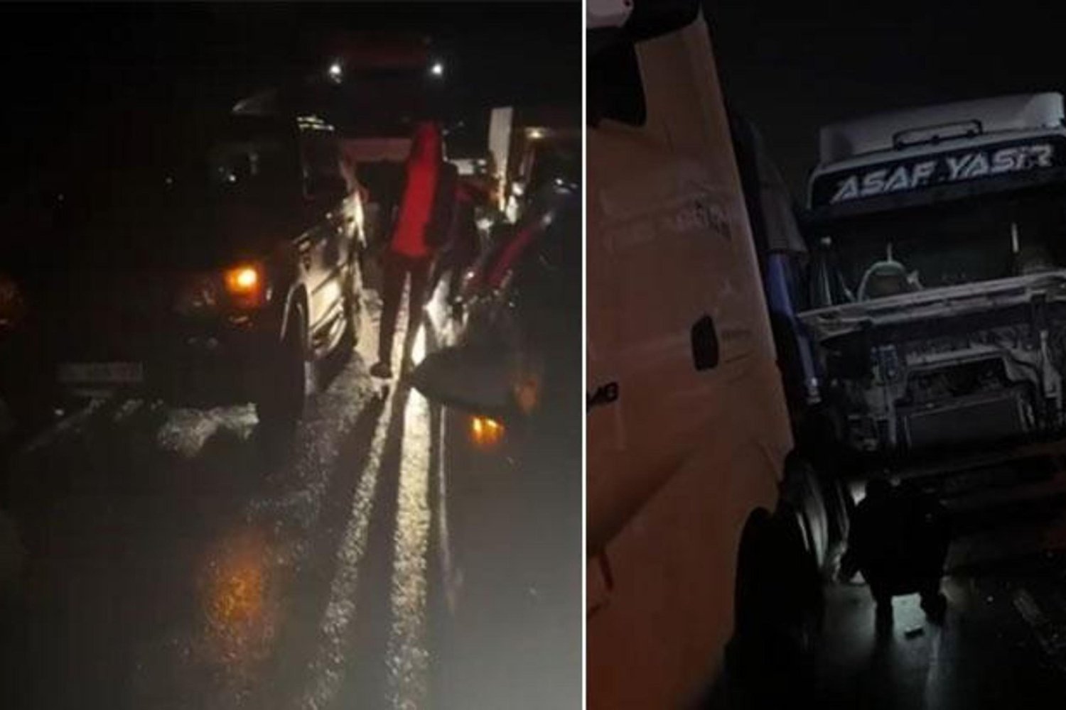 Kaza Geyve Devebağırtan'da: TIR'lar kaygan yolda zincirleme olayda devrildi