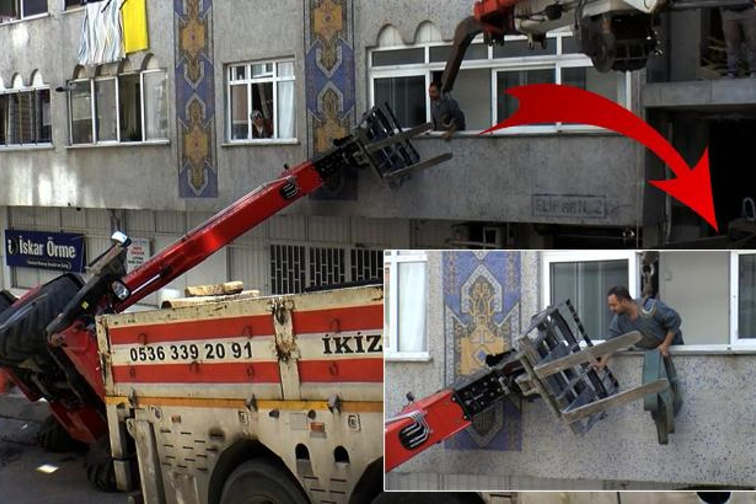 İş Makinesi Kazası: Hafif Ticari Araca ve Binaya Çarptı, Hasar Oluştu