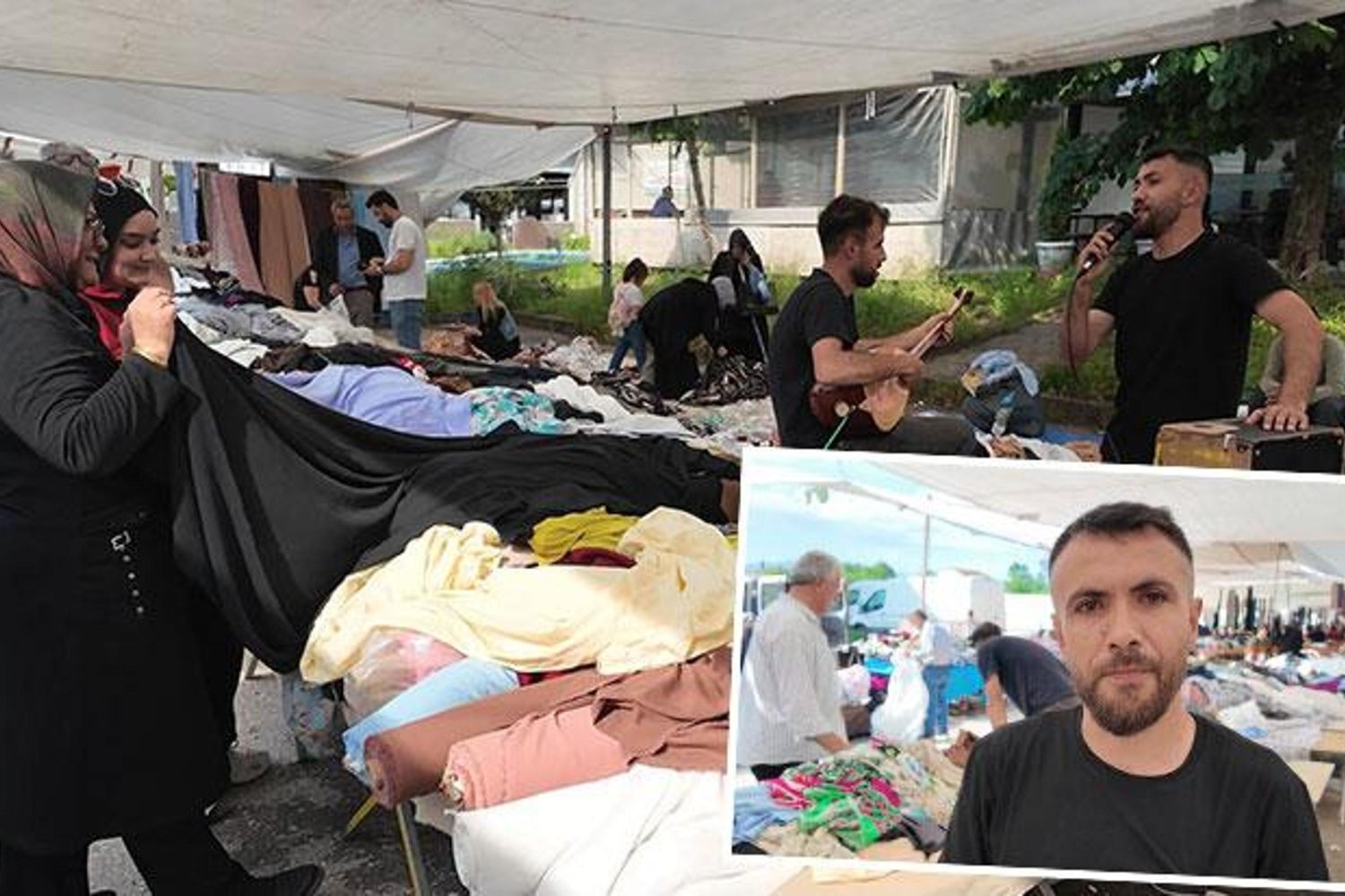 Kurban Bayramı öncesi semt pazarında müzikli kıyafet satışı dikkat çekiyor