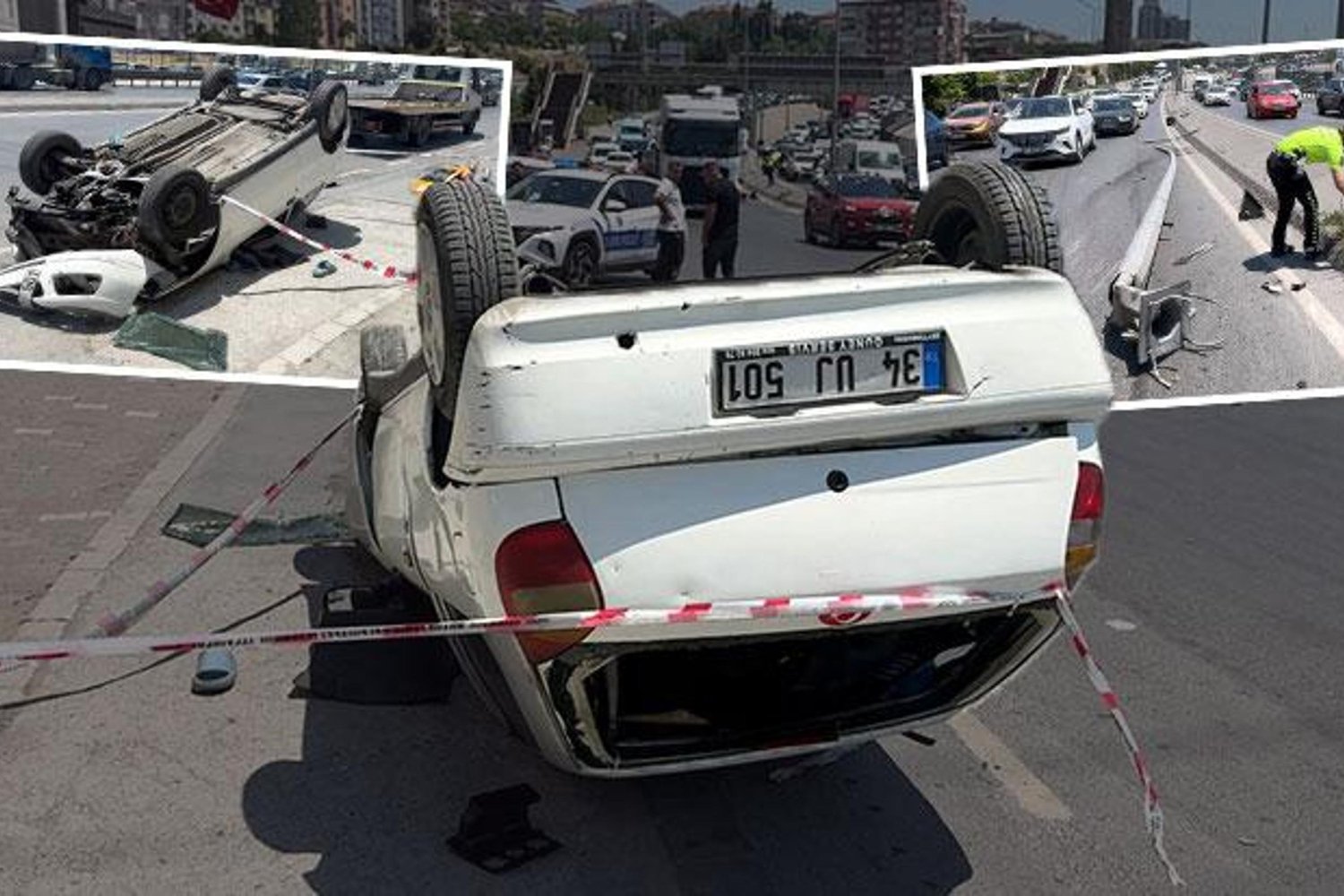 İstanbul Avcılar'da Korkutan Kaza: Otomobil Refüje Çarparak Takla Attı